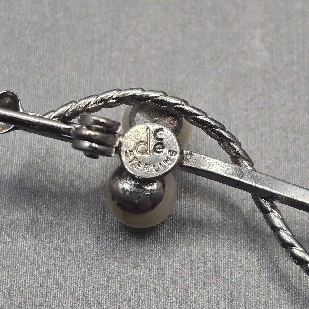 Vintage Curtis Sterling Silver Anchor Brooch 1.75" Pearls Signed DCE Nautical - Picture 3 of 9